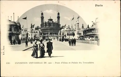 Ak Paris XVIe Trocadéro, Weltausstellung 1900, Pont d'Iena, Palais du Trocadéro