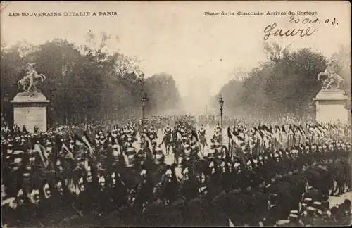 Ak Paris VIII, Place de la Concorde, Die Souveräne von Italien, Ankunft des Cortege