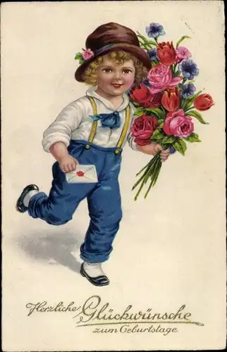 Ak Glückwunsch Geburtstag, Gratulant, Blumenstrauß, Rosen