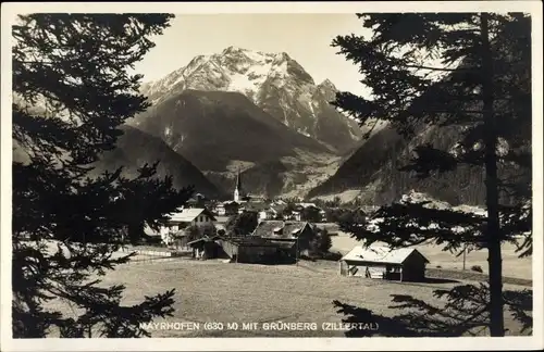 Ak Mayrhofen im Zillertal Tirol, Talblick mit Grünberg