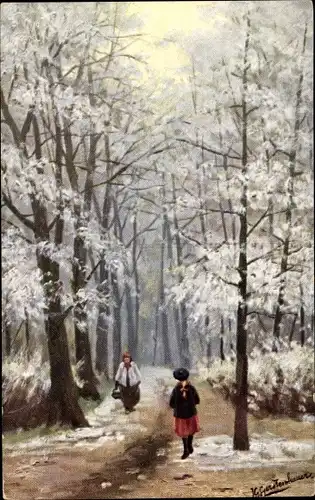 Künstler Ak Gerstenhauer, J. G., Frauen im Wald, Winter, Verschneite Bäume