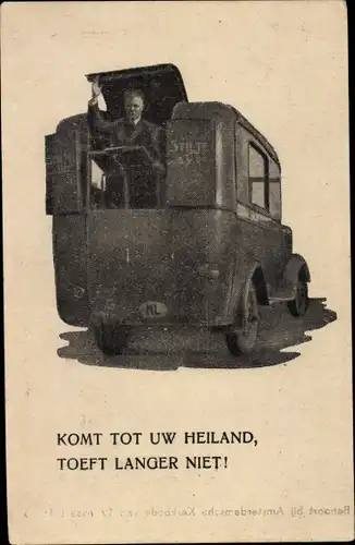 Ak Priester hält Predigt, Auto, Geistlicher