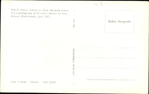 Ak Juliana der Niederlande, Prinz Bernhard, Beatrix, Irene, April 1947