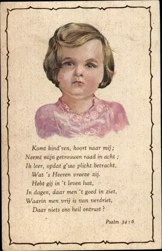 Ak Mädchen-Portrait, Bibelzitat, Psalm 34:6