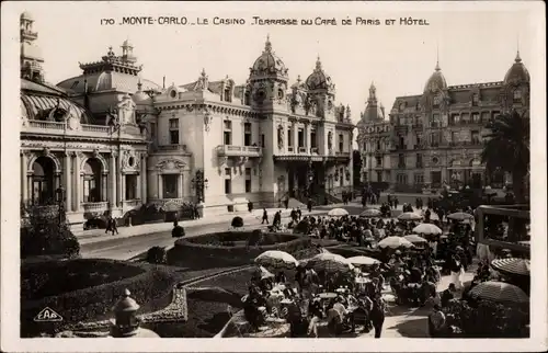 Ak Monte Carlo Monaco, Terrasse des Café de Paris, Hotel