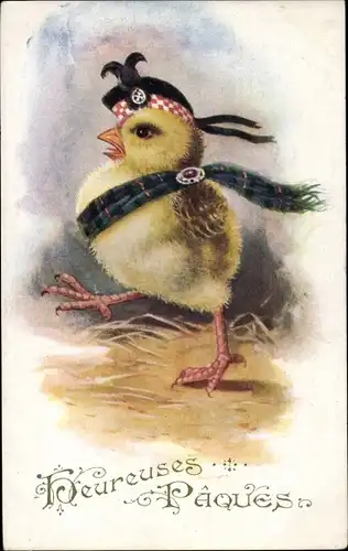 Ak Glückwunsch Ostern, Küken in Uniform