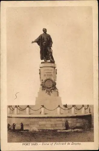 Ak Port Said Ägypten, Ferdinand von Lesseps Statue