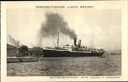 Ak Yokohama Präf. Kanagawa Japan, Norddeutscher Lloyd Bremen, Reichspostdampfer Prinz Ludwig