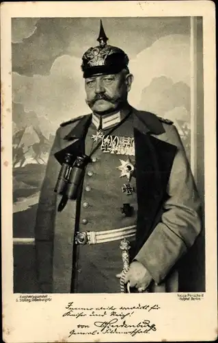 Ak Generalfeldmarschall Paul von Hindenburg, Portrait, Feldstecher, Orden