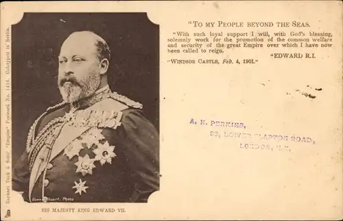 Ak Edward VII, König von Großbritannien, Portrait in Uniform, Orden