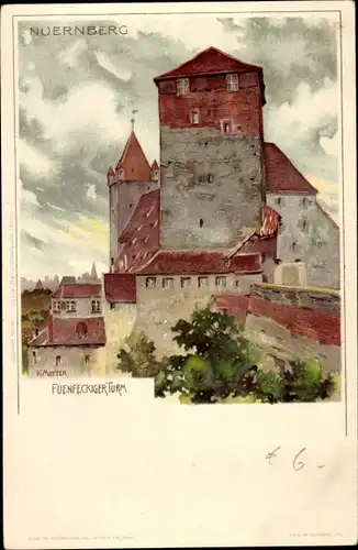 Künstler Litho Mutter, K., Nürnberg in Mittelfranken Bayern, Ansicht vom Fuenfeckiger Turm