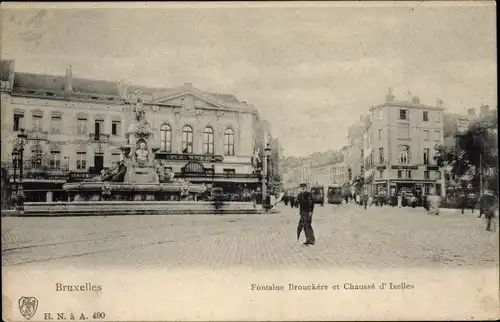 Ak Bruxelles Brüssel, Fontaine Brouckere et Chaussee d' Ixelles, Statue