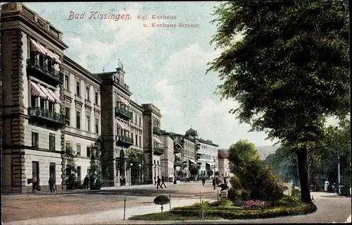 Ak Bad Kissingen Unterfranken Bayern, Blick in die Kurhausstraße mit Königlichem Kurhaus