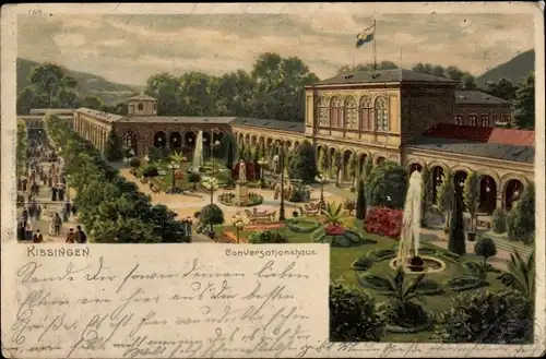 Litho Bad Kissingen Unterfranken Bayern, Konversationshaus, Garten, Springbrunnen