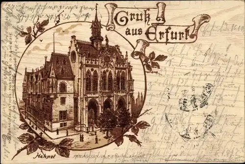 Künstler Litho Hahnel, Erfurt in Thüringen, Rathaus, Holzbrand Imitation