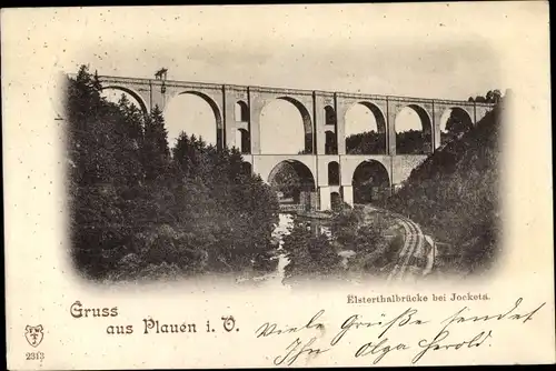 Mondschein Ak Plauen im Vogtland, Elstertalbrücke bei Jocketa mit Bahnstrecke