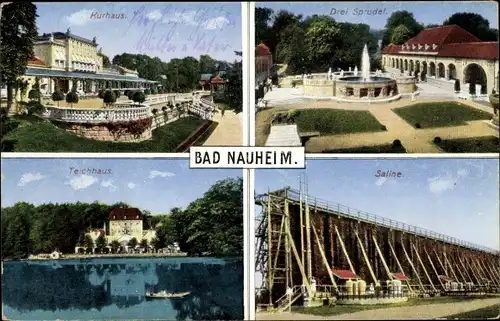 Ak Bad Nauheim in Hessen, Kurhaus, Drei Sprudel, Teichhaus, Saline