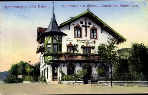 Ak Oberammergau in Oberbayern, Villa Daheim, Wohnhaus des Christus-Darstellers Anton Lang