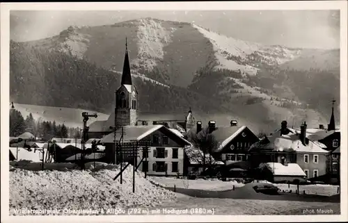 Ak Oberstaufen im Allgäu, Ortsansicht, Kirche, Hochgrat, Winter