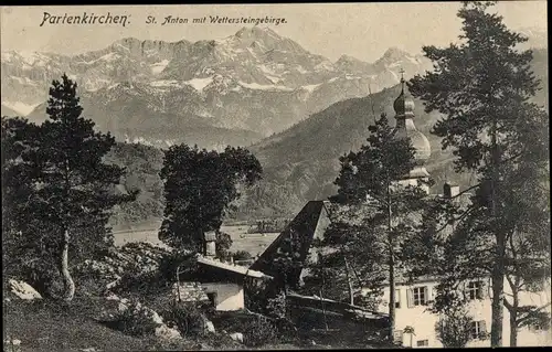 Ak Garmisch Partenkirchen in Oberbayern, St. Anton, Wettersteingebirge, Zwiebelturm