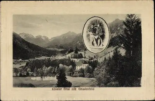 Präge Passepartout Ak Ettal Oberbayern, Kloster mit Gnadenbild