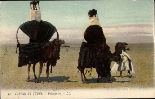 Ak Szene in der Wüste, Araber, Maghreb, Kamele