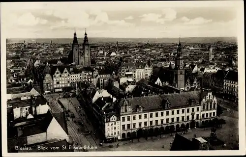 Ak Wrocław Breslau Schlesien, Stadtpanorama vom St. Elisabethturm