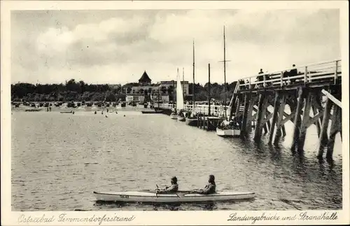 Ak Timmendorfer Strand in Ostholstein, Landungsbrücke, Strandhalle