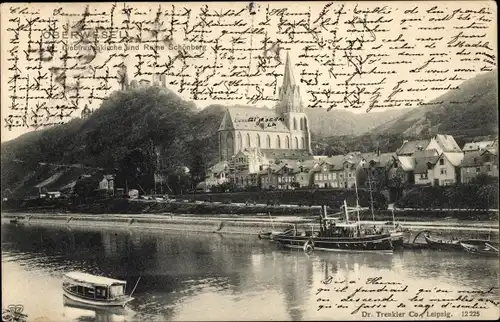 Ak Oberwesel am Rhein, Liebfrauenkirche, Ruine Schönberg, Dampfer Koblenz