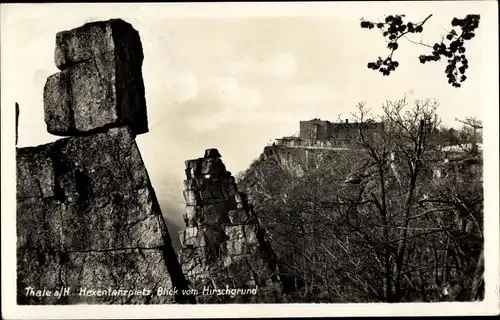 Ak Thale im Harz, Hexentanzplatz, Blick vom Hirschgrund