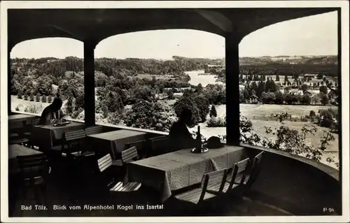 Ak Bad Tölz in Oberbayern, Blick vom Alpenhotel Kogel ins Isartal, Terrasse