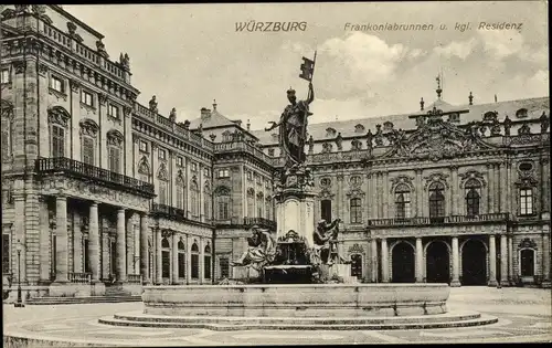 Ak Würzburg am Main Unterfranken, Frankoniabrunnen, Kgl. Residenz