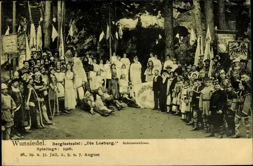 Ak Wunsiedel im Fichtelgebirge Oberfranken, Bergfestspiel Die Losburg, 1906, Schlusstableau