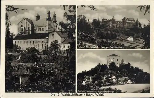 Ak 3 Waldschlösser, Schloss Englburg, Schloss Fürstenstein, Knaben-Erz. Institut, Schloss Saldenburg