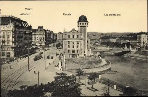 Ak Wien 1 Innere Stadt, Atlashof, Urania, Aspernbrücke