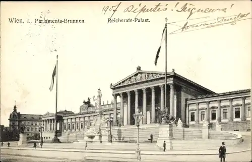 Ak Wien 1 Innere Stadt, Parlaments-Brunnen, Reichsrats-Palast