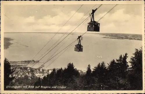 Ak Bregenz am Bodensee Vorarlberg, Pfänderbahn mit Blick auf Ort und Lindau