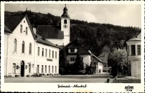 Ak Grünau im Almtal Oberösterreich, Dorfstraße, Kirche