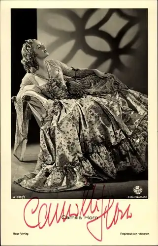 Ak Schauspielerin Camilla Horn, Portrait, Ross Verlag 3317/2, Autogramm