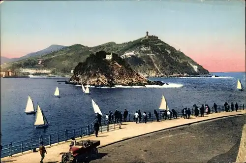 Ak Donostia San Sebastián Baskenland, Insel Santa Clara und Monte Igueldo