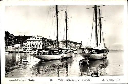 Ak Arenys de Mar Katalonien, Teilansicht des Hafens