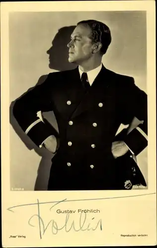 Ak Schauspieler Gustav Fröhlich, Ross Verlag 2023/2, Portrait, Uniform, Autogramm