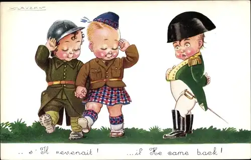 Künstler Ak Mauzan, Soldaten, Franzose, Schotte, Amerikaner