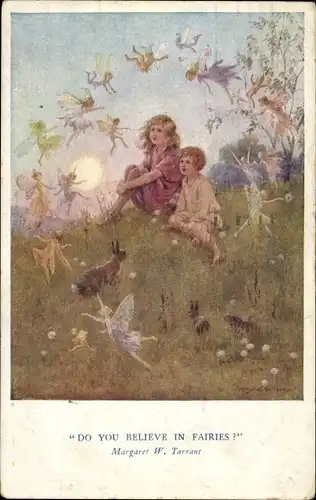 Künstler Ak Tarrant, Margaret W., Kinder auf einer Wiese, Hasen, Elfen