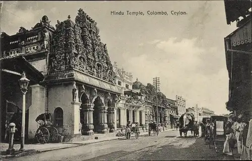 Ak Colombo Ceylon Sri Lanka, Hindu Temple, Tempel, Straßenansicht