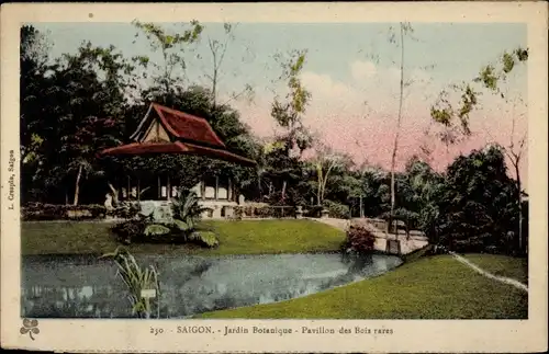 Ak Saigon Cochinchina Vietnam, Botanischer Garten, Pavillon aus seltenem Holz