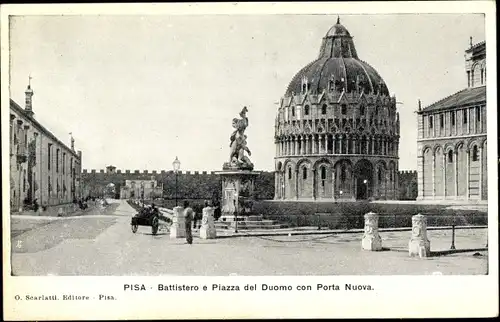 Ak Pisa Toscana, Battistero e Piazza del Duomo con Porta Nuova