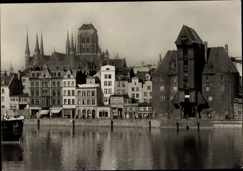 Ak Gdańsk Danzig, Lange Brücke, Marienkirche, Krantor