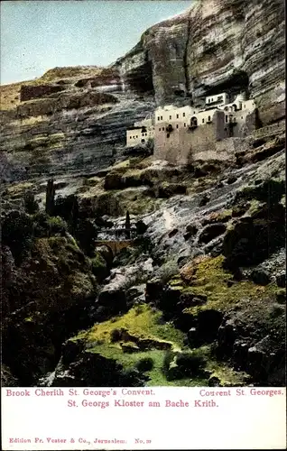 Ak Brook Cherith in Palästina, St.Georgs Kloster am Bache Krith, Couvent St.George