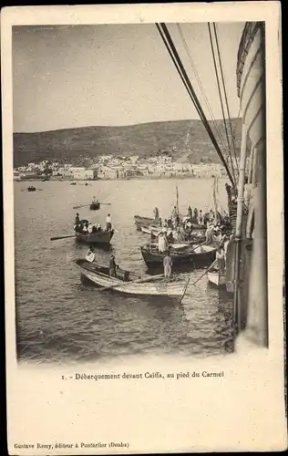 Ak Palästina, Landung vor Caiffa, am Fuße des Karmel